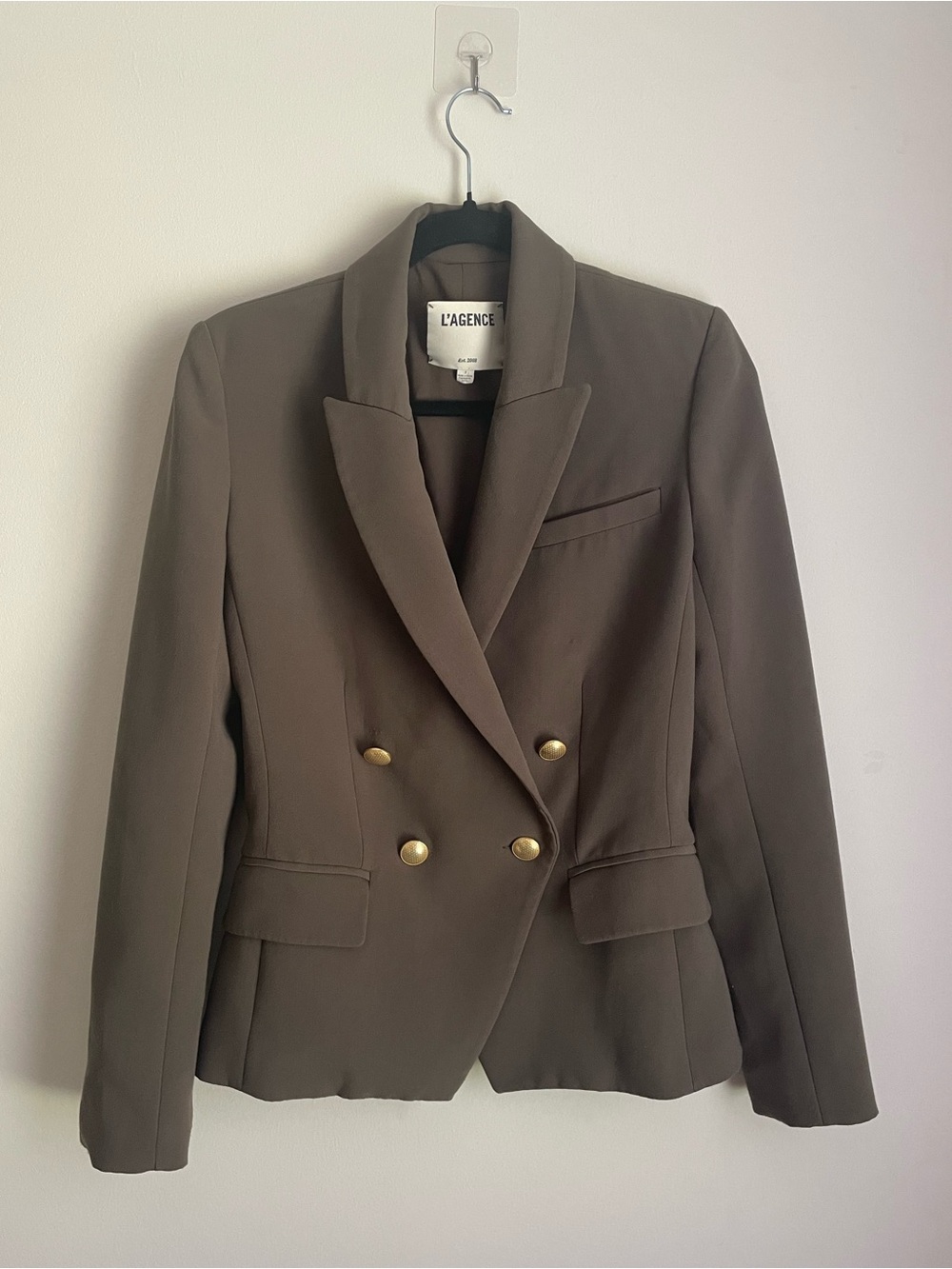 L'Agence Kenzie Double Breasted blazer Green Brown W Gold Buttons Size 2